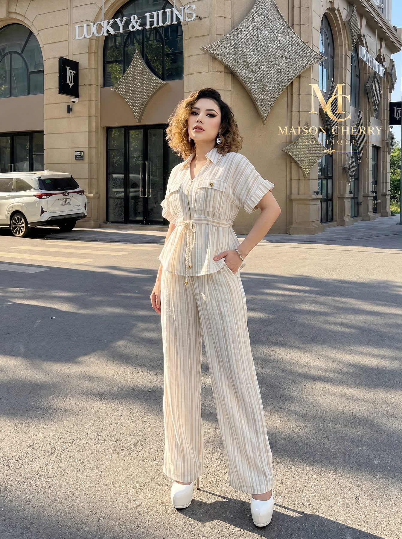 Set sọc kem thanh lịch - Maison Cherry
